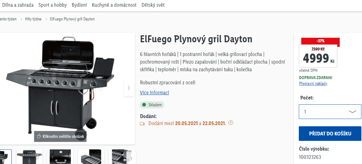 Plynový gril, 6 hořáků, 133x97 cm