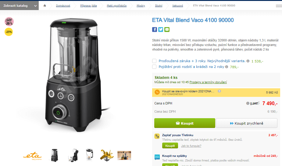 Stolní mixér ETA Vital Blend Vaco, 32000 ot/min