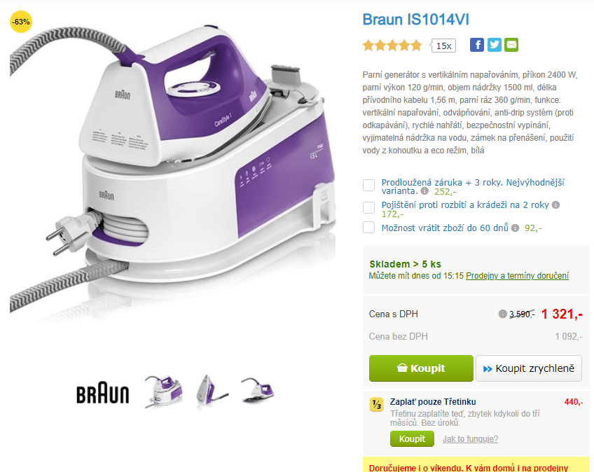 Parní generátor Braun, 6 bar, 1,5 l.