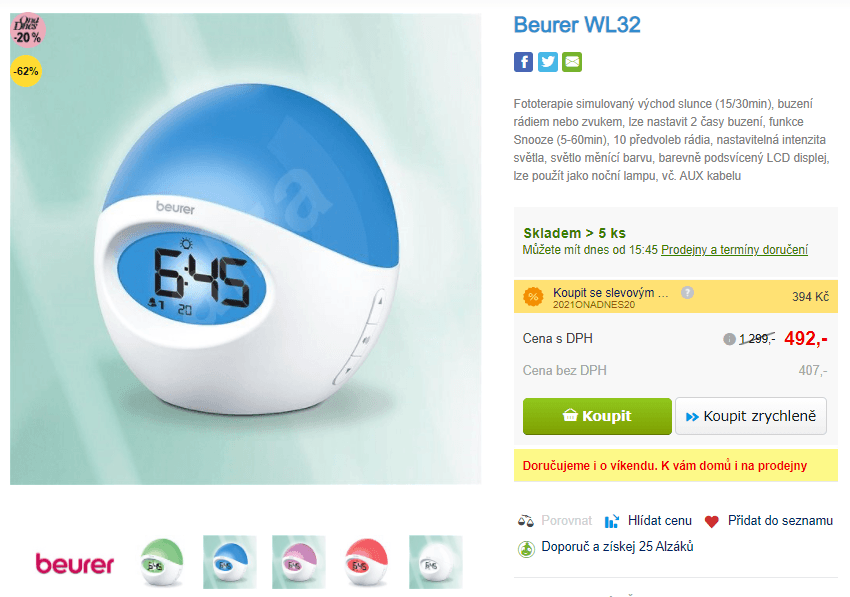 Hodiny, rádiobudík, fototerapie Beurer