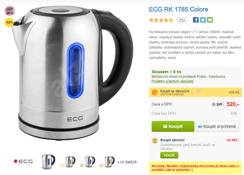 Rychlovarná konvice, různé teploty, ECG