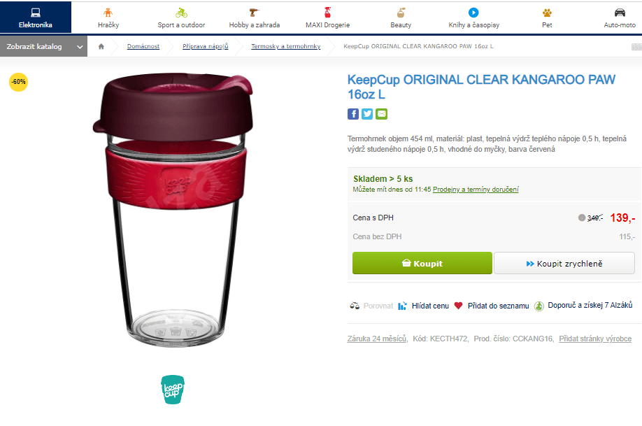 Termohrnek Keep Cup, objem 454 ml