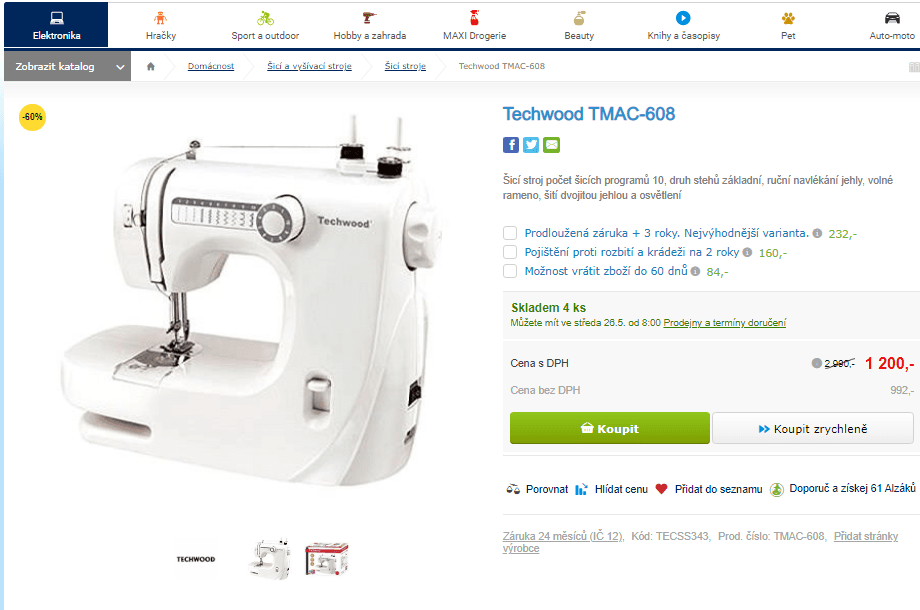 Šicí stroj Techwood TMAC-608