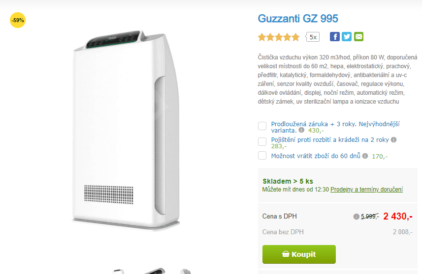 Čistička vzduchu s ionizátorem Guzzanti