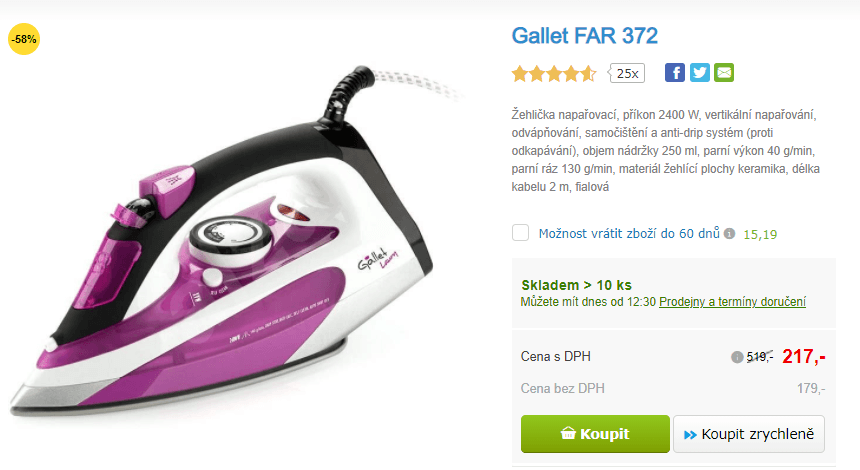 Napařovací žehlička Gallet 