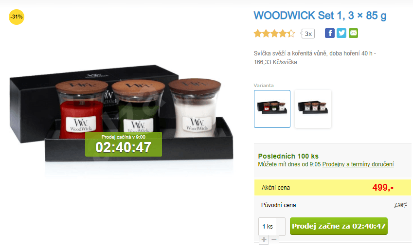 Set 3 vonných svíček WoodWick 