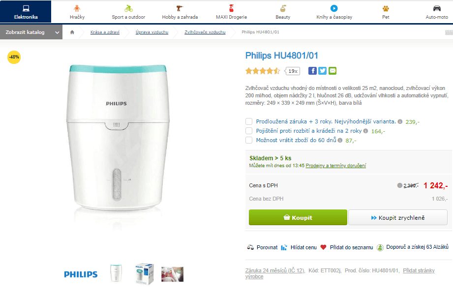 Zvlhčovač vzduchu Philips HU4801/01 