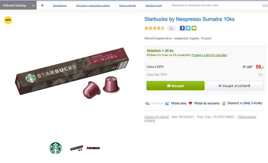 Kávové kapsle Starbucks by Nespresso 10ks