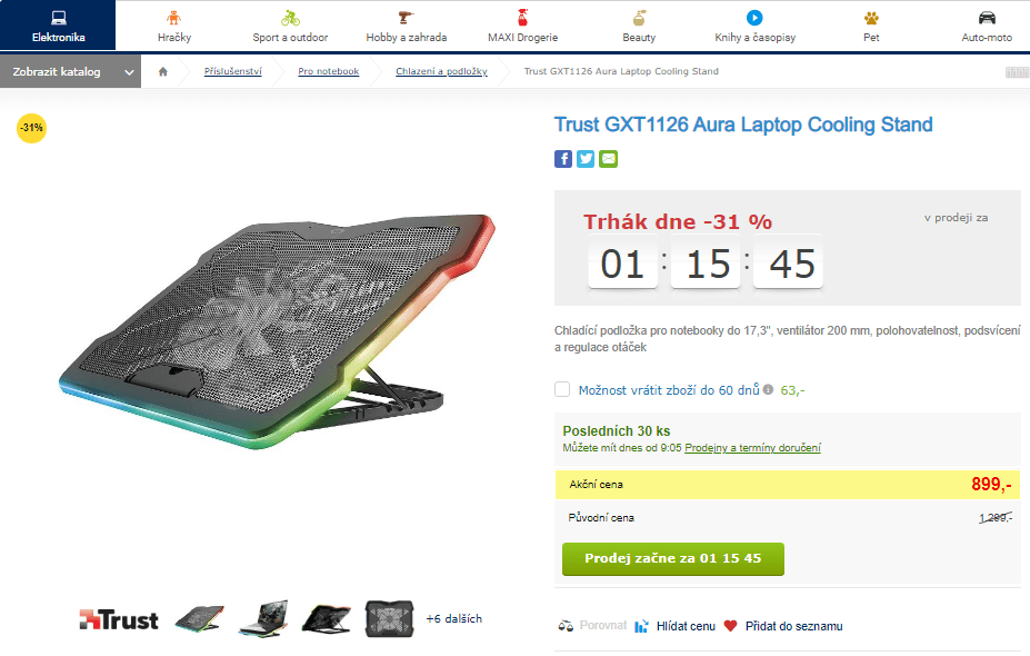 Chladící podložka ntb 17,3", RGB, Trust