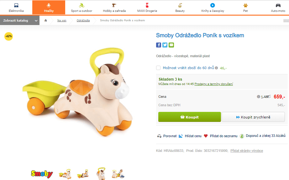 Odrážedlo Smoby Poník s vozíkem