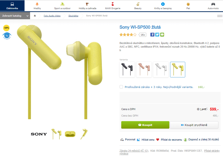 Bezdrátová sluchátka Sony WI-SP500