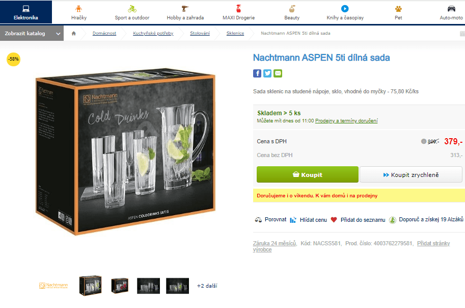 Sada křišťálových sklenic a džbánu 5 ks