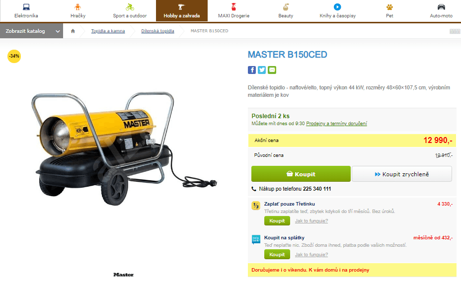 Dílenské topidlo naftové Master B 150 CED