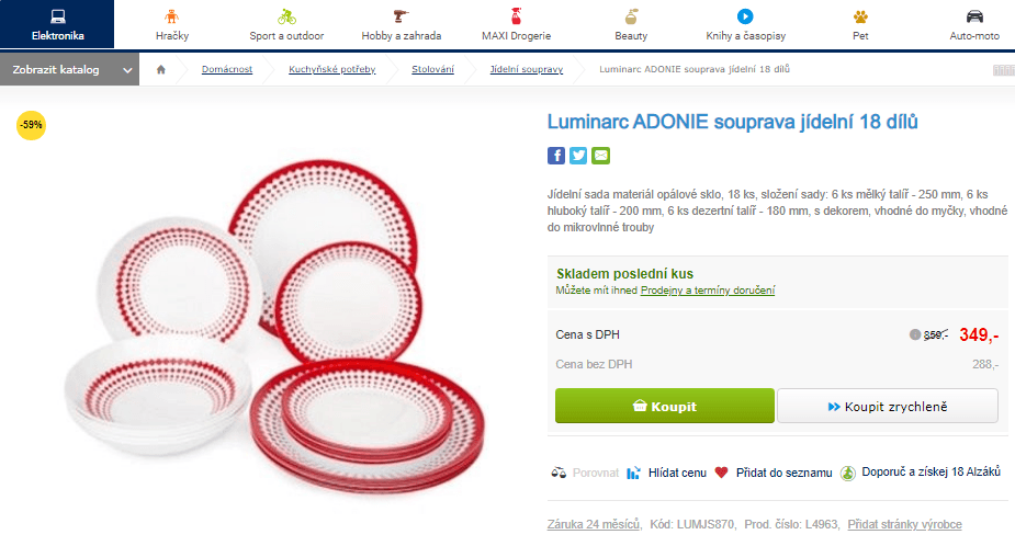 Jídelní souprava Luminarc Adonie 18 dílů