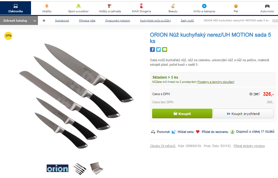 Nože kuchyňské Orion sada 5 ks