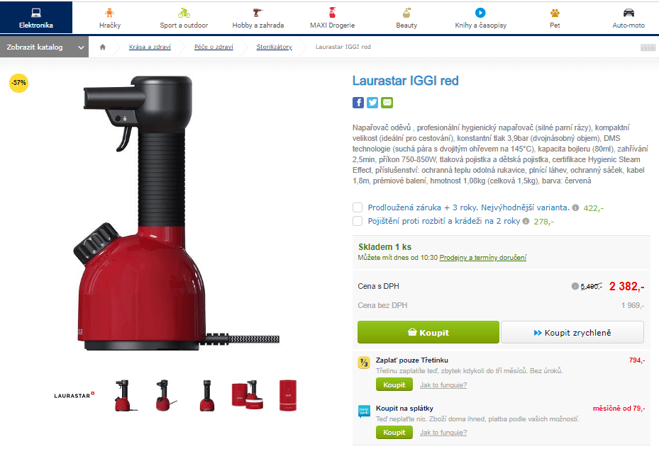 Napařovač oděvů Laurastar IGGI red