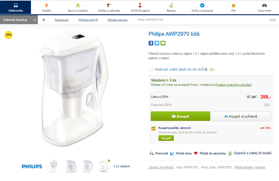 Filtrační konvice Philips AWP2970, 1,5 litru