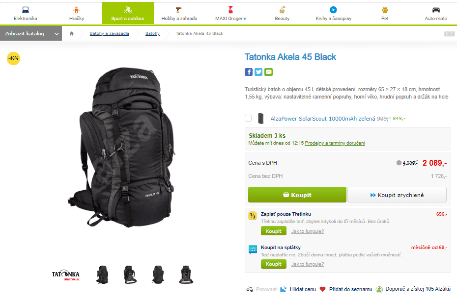 Turistický batoh Tatonka Akela 45 Black