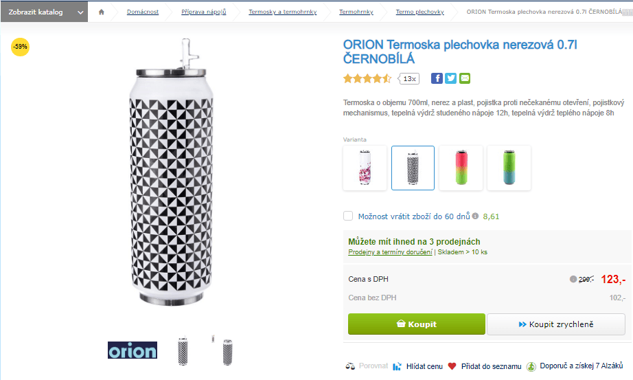 Termoska Orion plechovka nerezová 0.7l