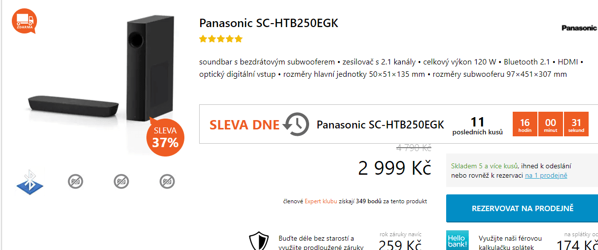 Soundbar, subwoofer, Panasonic 120W