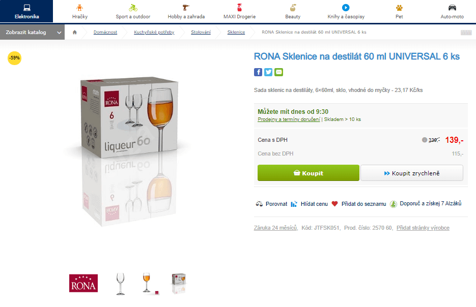 Sklenice na destilát 60 ml UNIVERSAL 6 ks
