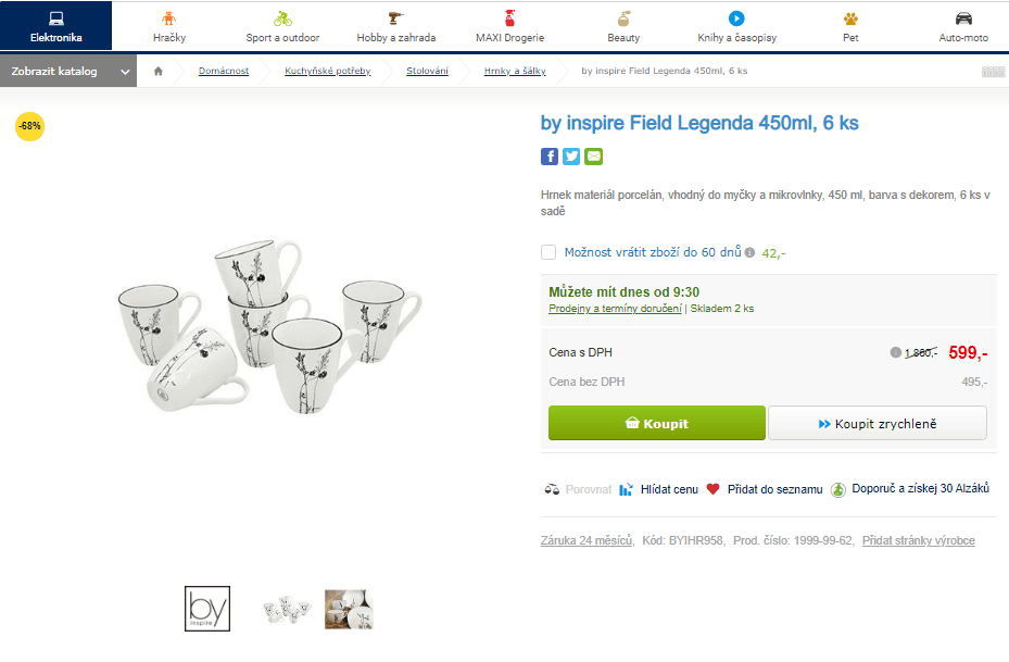 Porcelánové hrnky by inspire Field 6x450 ml