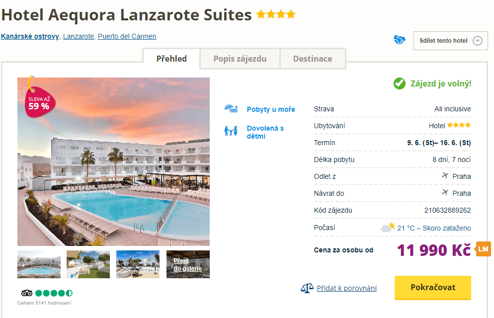 Lanzarote / ✈ Pha / AI / 4⭐/ 8 dní