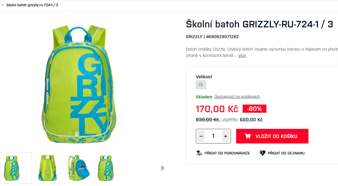 Školní batoh Grizzly o objemu 13 l