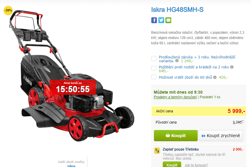 Benzínová sekačka Iskra, 48cm, pojezd, 60l.