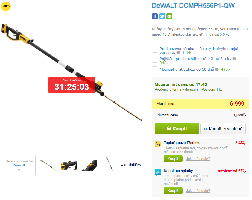 Nůžky na živý plot DeWALT, AKU