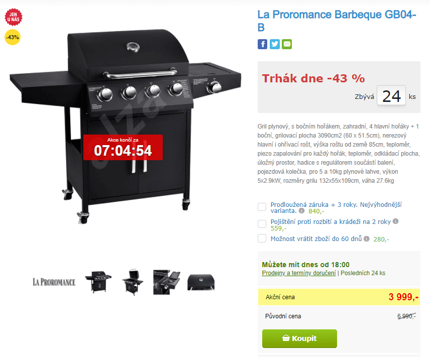 Plynový gril 4+1 hořáky, 60x51,5 cm