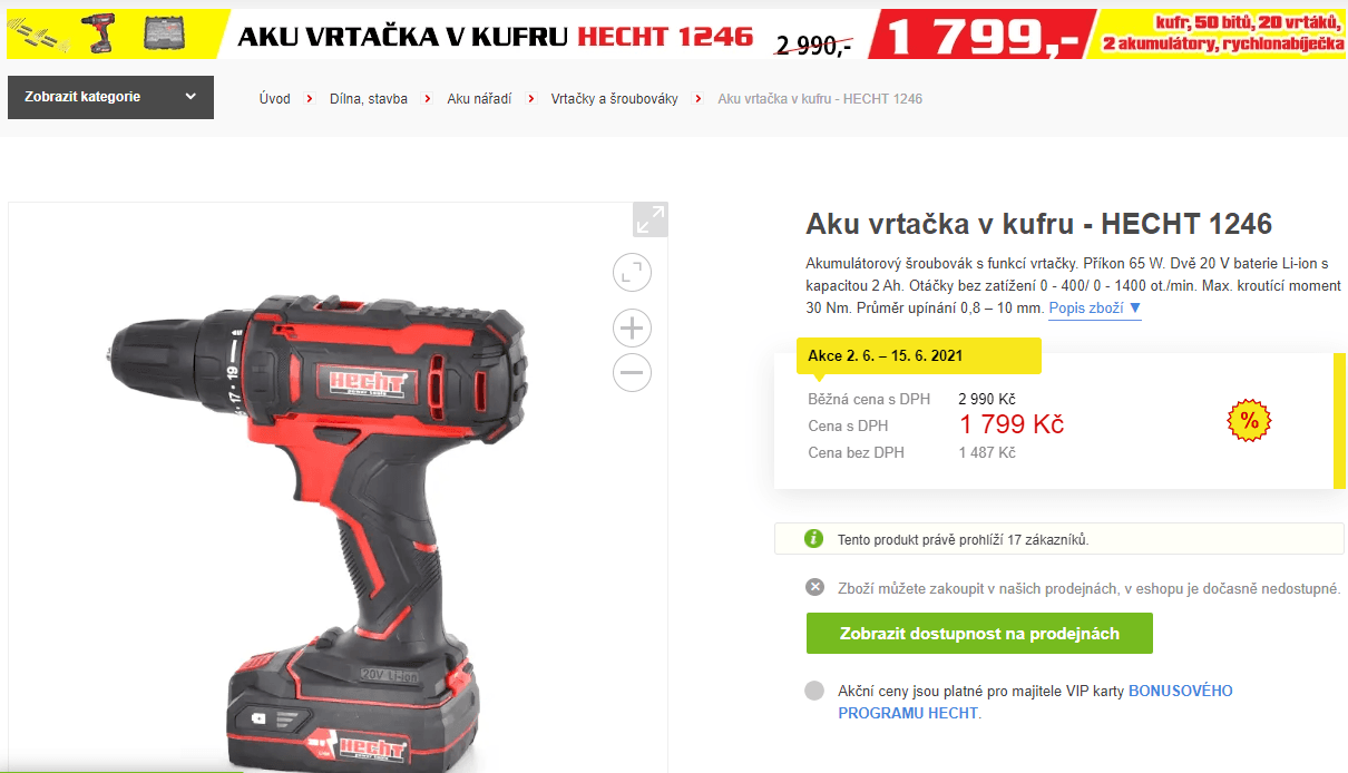 Aku vrtačka/šroubovák Hecht + příslušenství