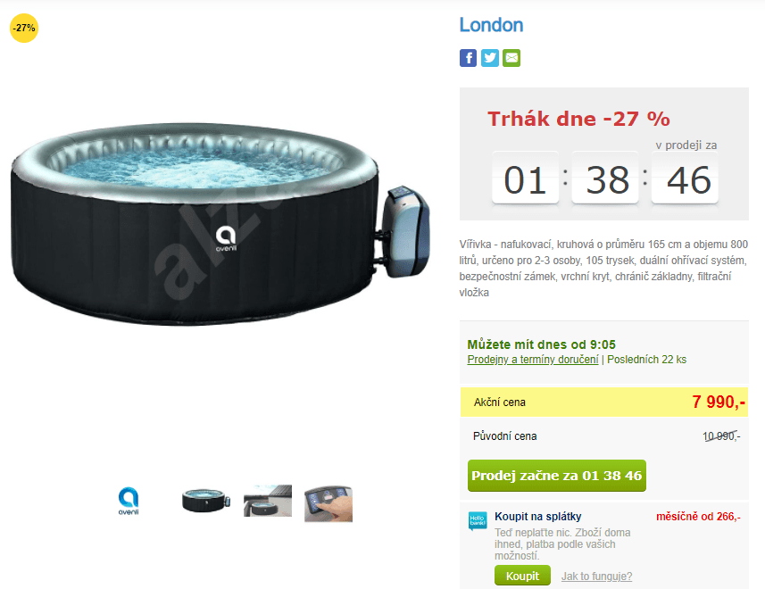 Vířivka London, až 3 osoby, 1,65x0,7 m