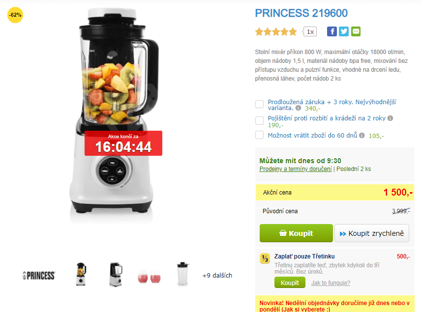 Smoothie mixér Princess, 1,5 l, vakuum