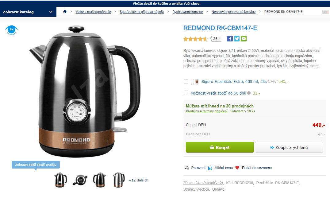 Rychlovarná konvice Redmont, 1,7l. teploměr