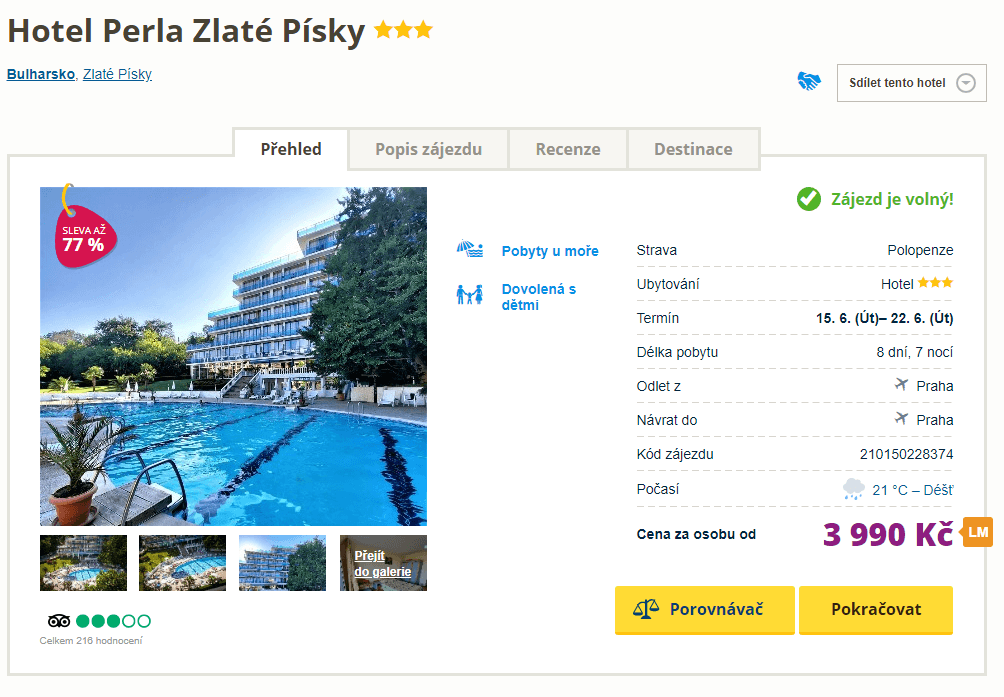 Bulharsko / ✈ Praha / PP / 3⭐/ 8 dní