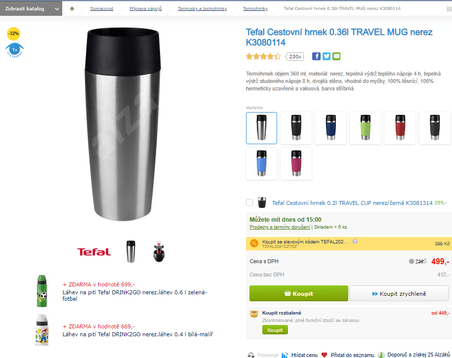 Cestovní hrnek Tefal nerez 0.36l