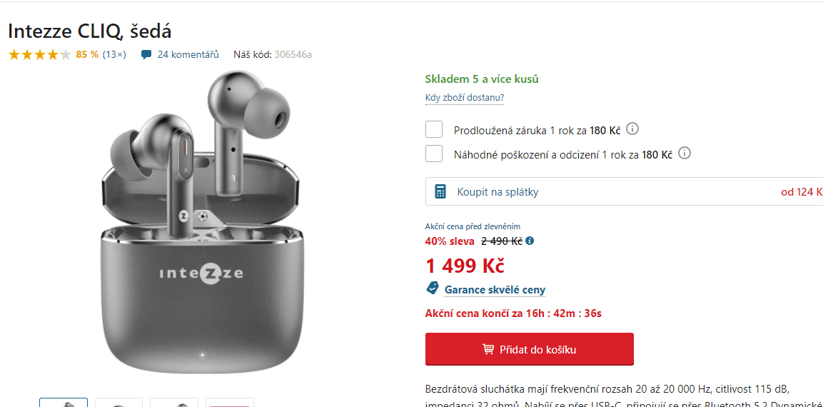 BT sluchátka Intezze CLIQ