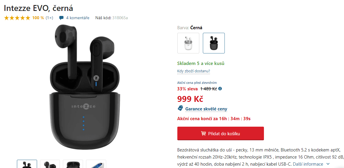 BT sluchátka Intezze EVO
