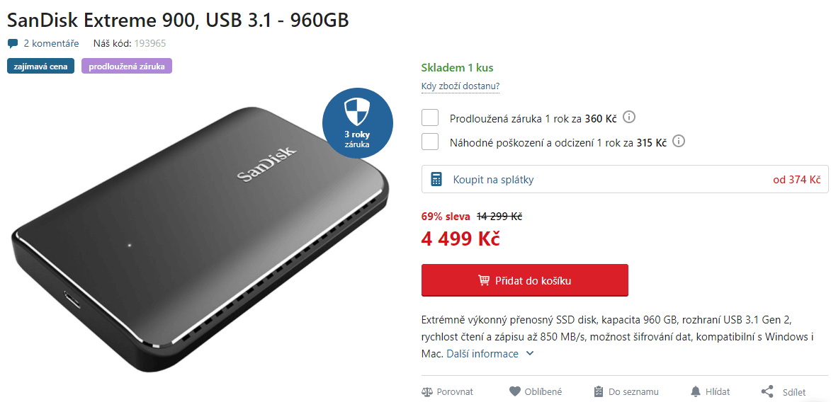Externí SSD disk SanDisk, 960GB