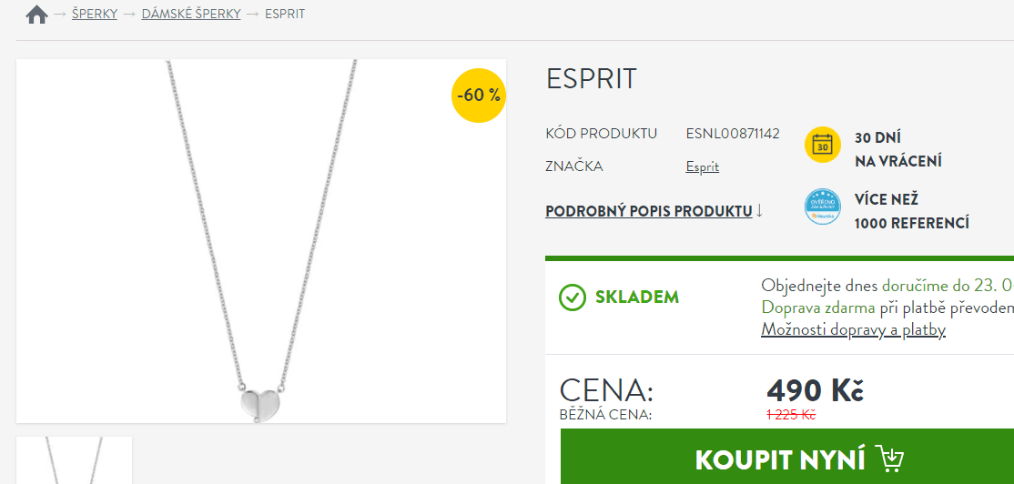 Stříbrný náhrdelník se srdíčkem Esprit 