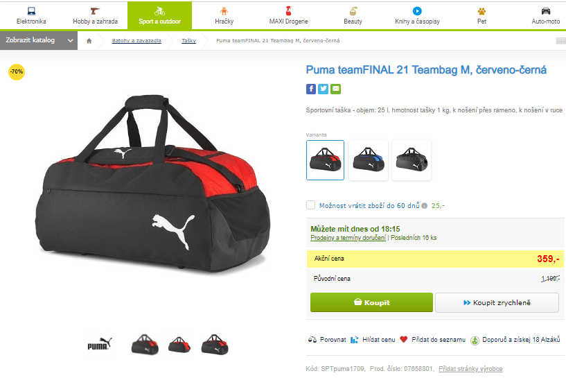 Sportovní taška Puma teamFINAL, 25 litrů