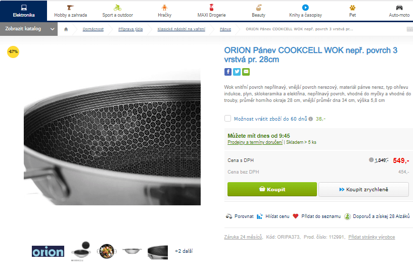 Pánev Orion Cookcell Wok 28 cm