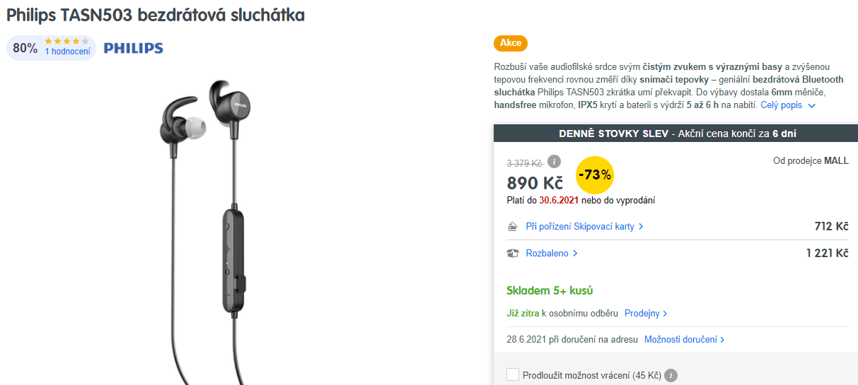 BT sluchátka Philips, měřič tepu