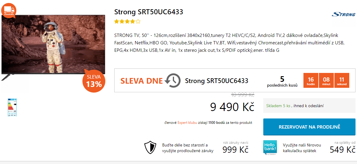 4K Smart TV, Android, 126cm, Strong