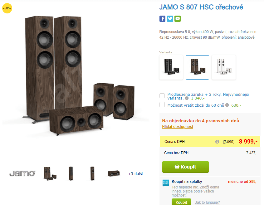 Reprosoustava 5.0, JAMO, 400 W, Dolby Atmos