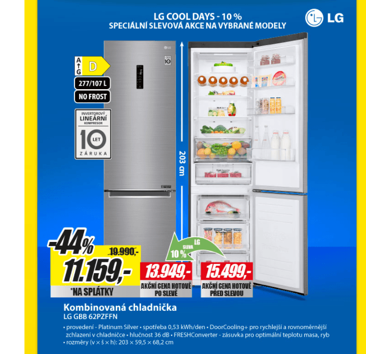 Lednice LG, Total no frost, 203 cm, Wifi