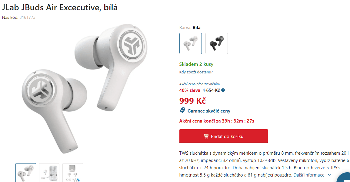 BT sluchátka JLab JBuds Air Excecutive 
