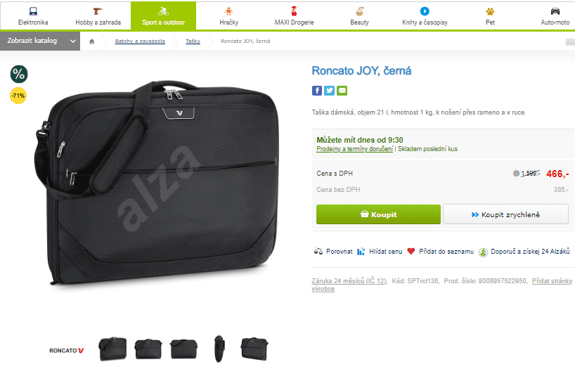Taška na rameno Roncato JOY 21 litrů