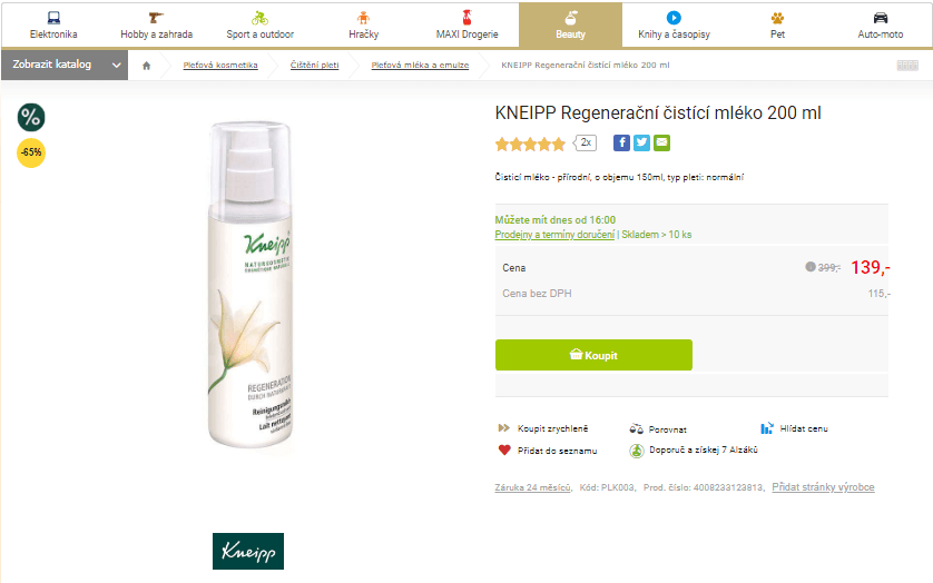 Regenerační čistící mléko Kneipp 200 ml